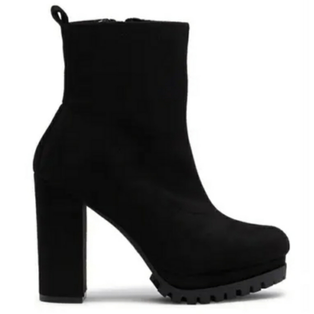 Women's Black Faux Suede Platform Heel Boot